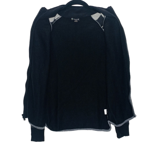 SMARTWOOL Dacono Ski Full Zip Sweater XS Black Grey Stripe Merino Wool Blend EUC - Picture 5 of 9